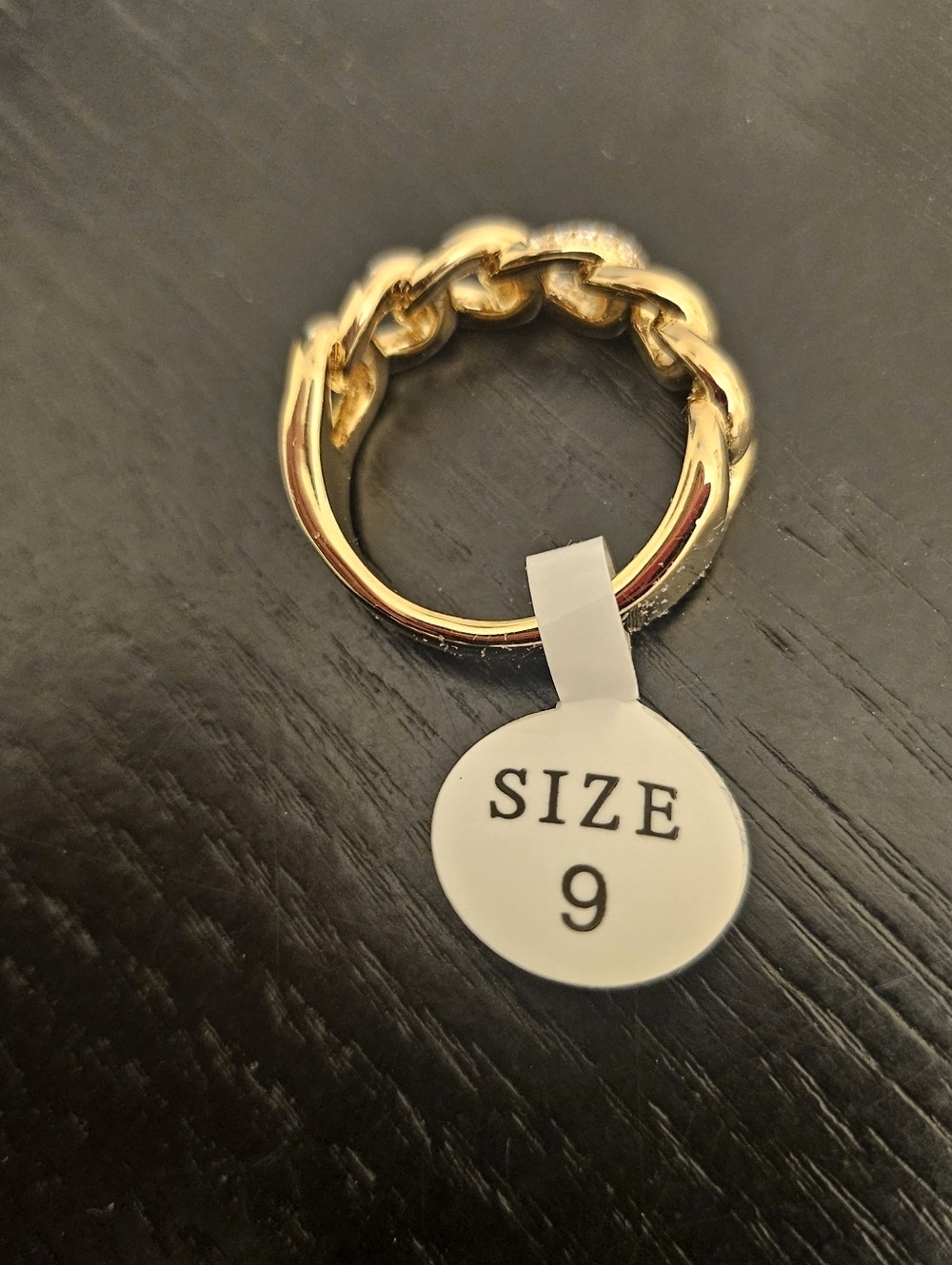 14K Gold Filled Chunky Chain Link Ring w/ CZ Accents Size 9 - Picture 2 of 3